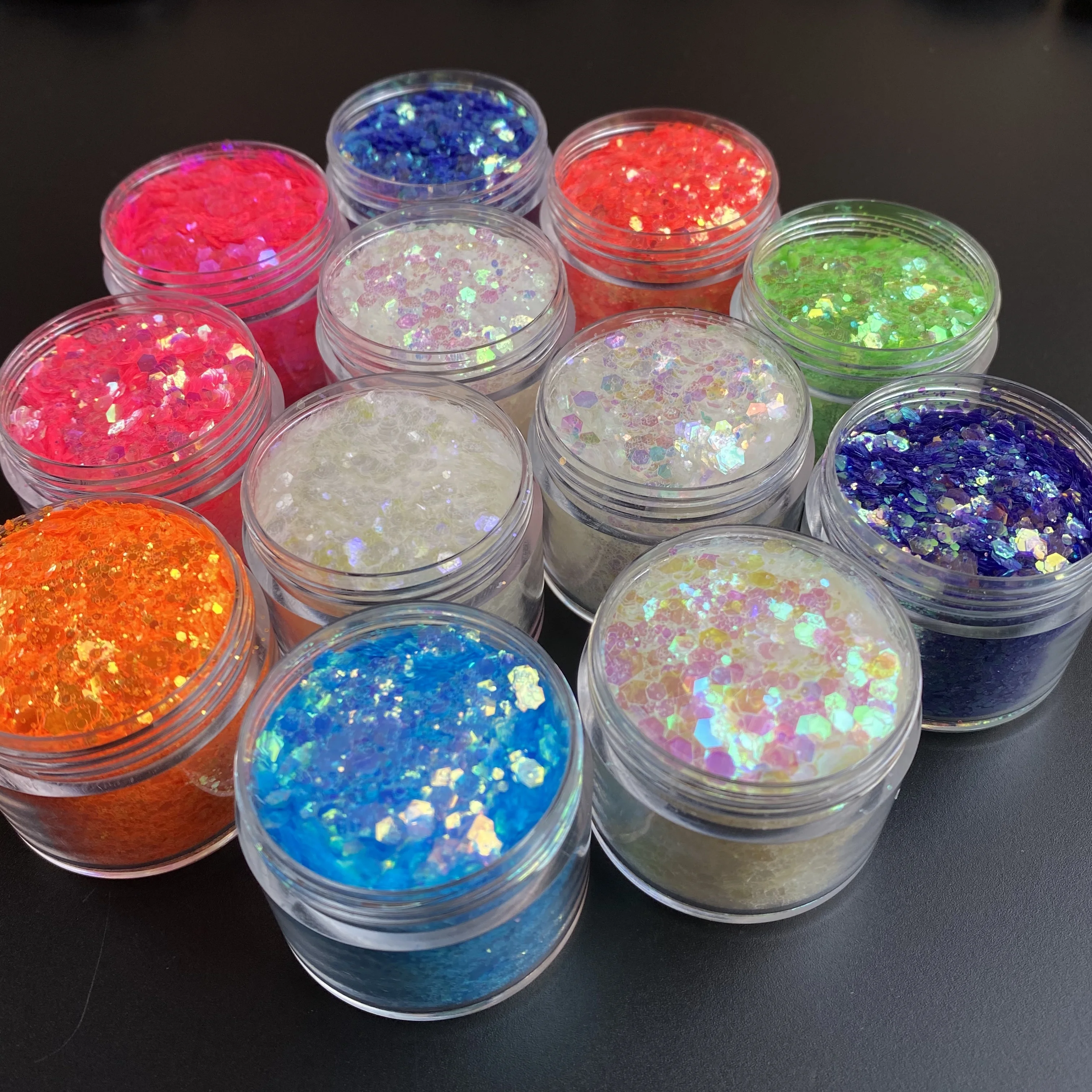 

15g/Jar Bulk Cosmetic Body Glitter Sequins Neon Iridescent Chunky Nail Glitter Set For Makeup