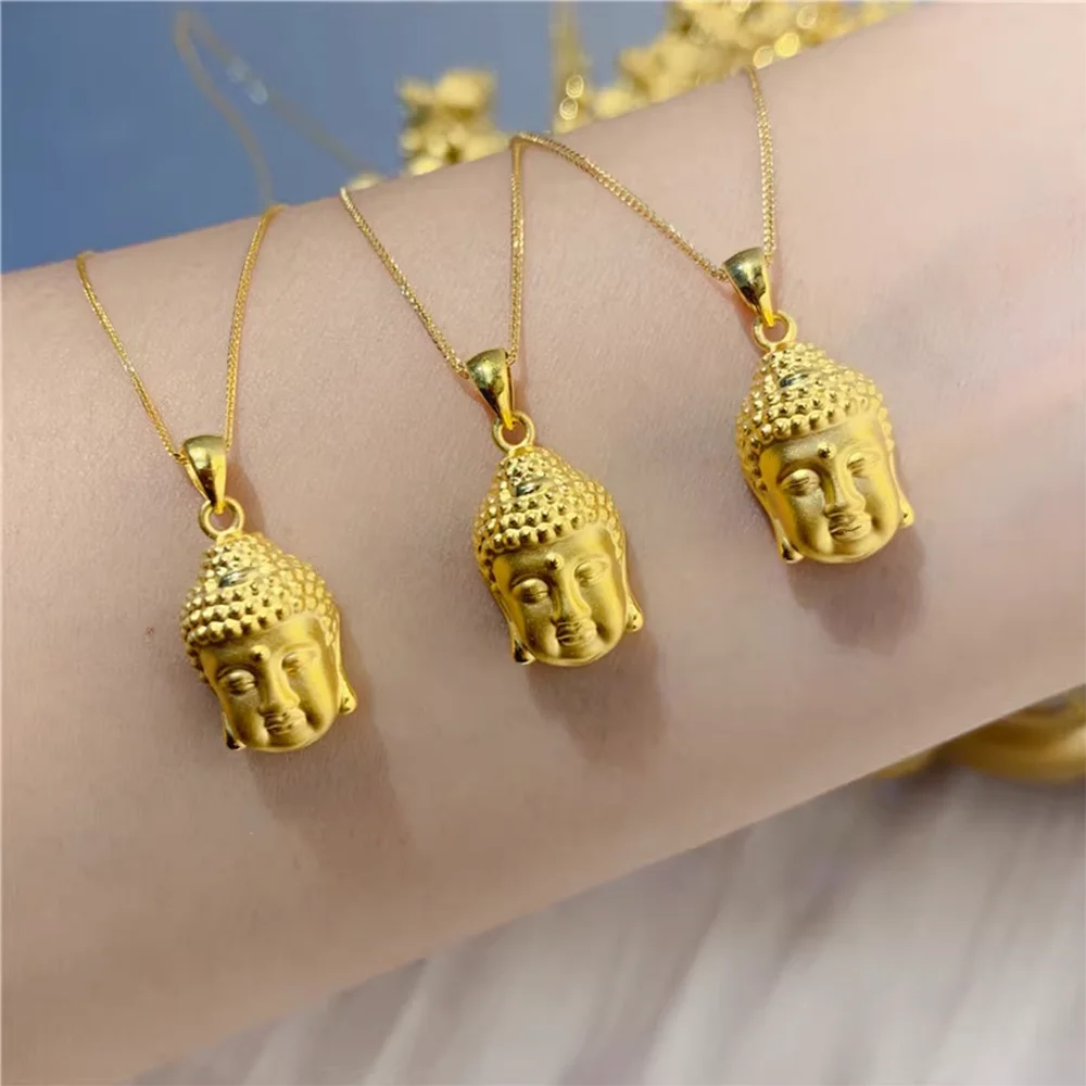 1pcs 24K Yellow Gold Pendant For Women 3D Bless Lucky Buddha Head Pendant 1-1.1g Birthday Gift