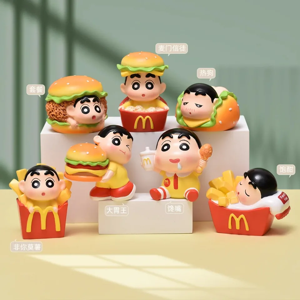 2025 MINISO Crayon Shin Chan Blind Box Desktop Ornament Bedroom Decoration Holiday Mystery Box Couple's gift Hamburger fries Toy