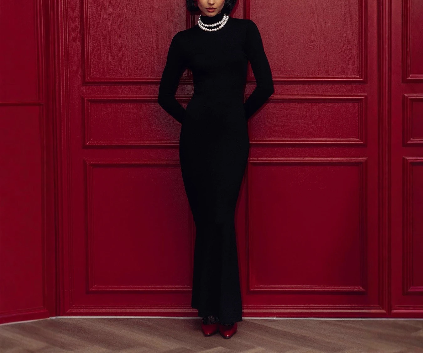 

Sexy Turtleneck Knitted Tight Pencil Skirt Solid Color Base Skirt Autumn and Winter Sweater Dress