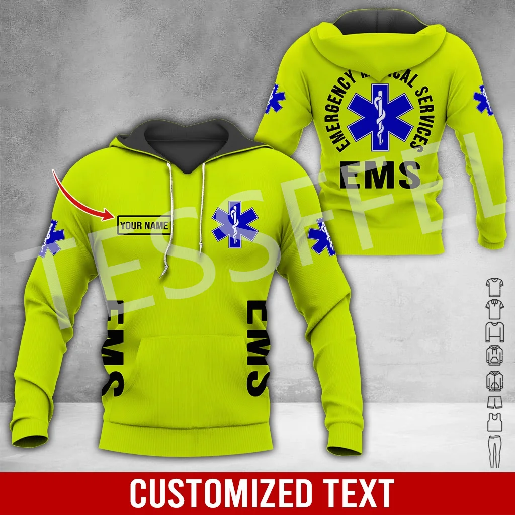 Custom Name Cosplay EMS EMT Medical Paramedic Worker Tattoo Tracksuit Vintage 3DPrint Pullover Harajuku Jacket Casual Hoodies X8