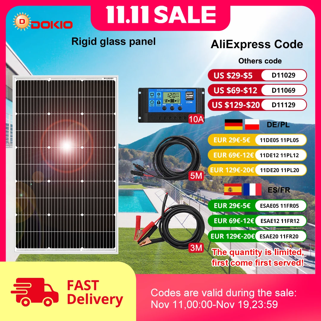 Dokio 18V 100Wset 200Wset 400Wset Waterproof New Rigid Solar Panel Controller For Home Charge 12V Car Battery Monocrystalline