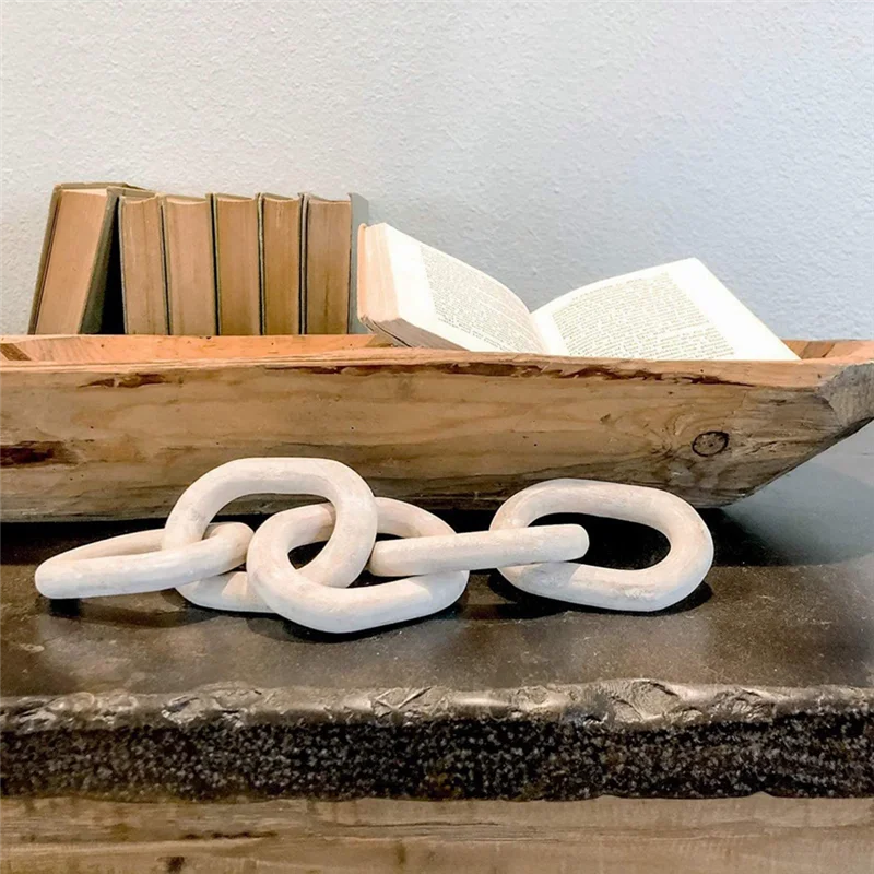 Wood Chain Link Decor,21.6 Hand Carved Decorative Wood Chain,Contemporary Home Decor For Farmhouse Shelf&Side Table B 55 X 10Cm