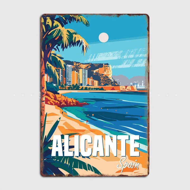 Travel to Alicante Spain Coast Scenic Spot Vintage Poster Metal Sign Automobile Club Garage Room Decor Tin Home Decor