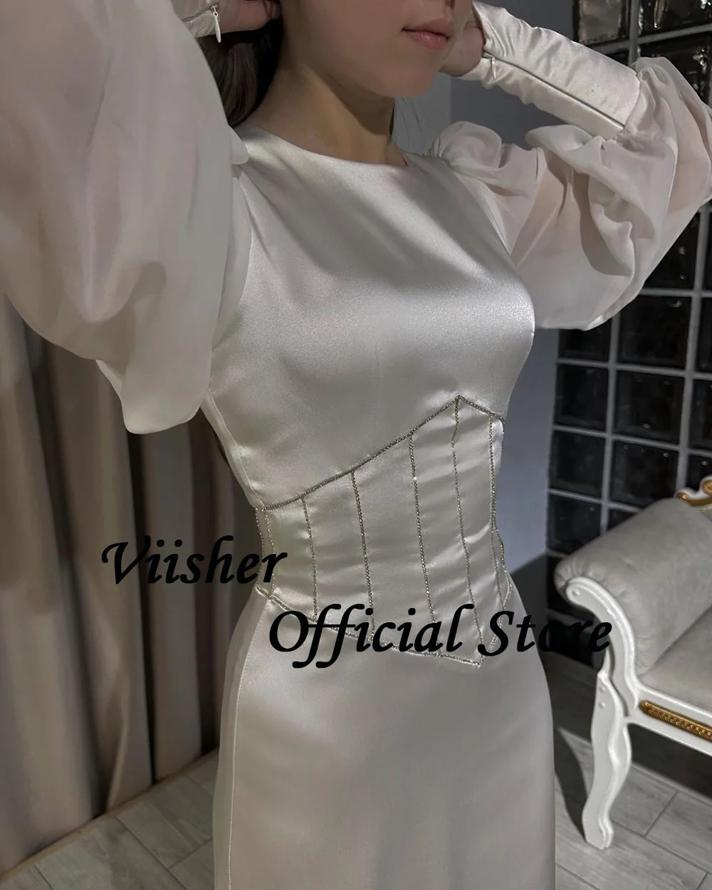 Visher weiß Satin Dubai Meerjungfrau Brautkleider mit Pailletten Cape träger los elegante Brautkleider Frauen formelle Abendkleid