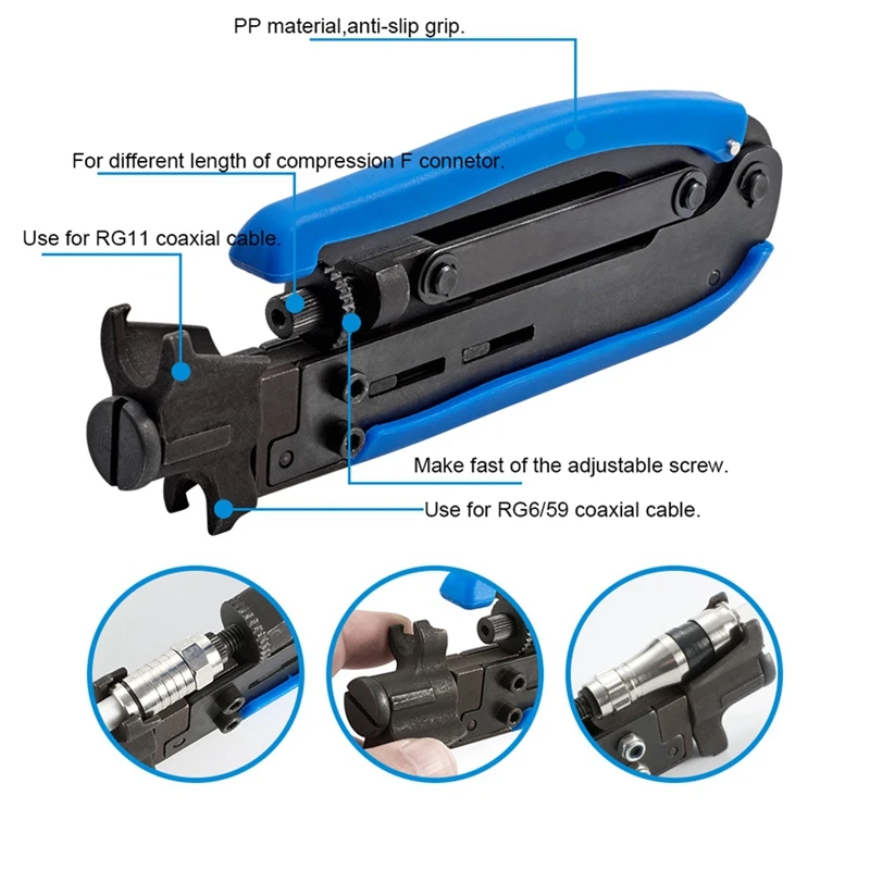 RG59/RG6 COAXIAL CABLE Extrusion คีม CRIMPING คีม F-HEAD เครือข่าย CRIMPING คีม Extrusion TOOL ทนทาน Blue & Black