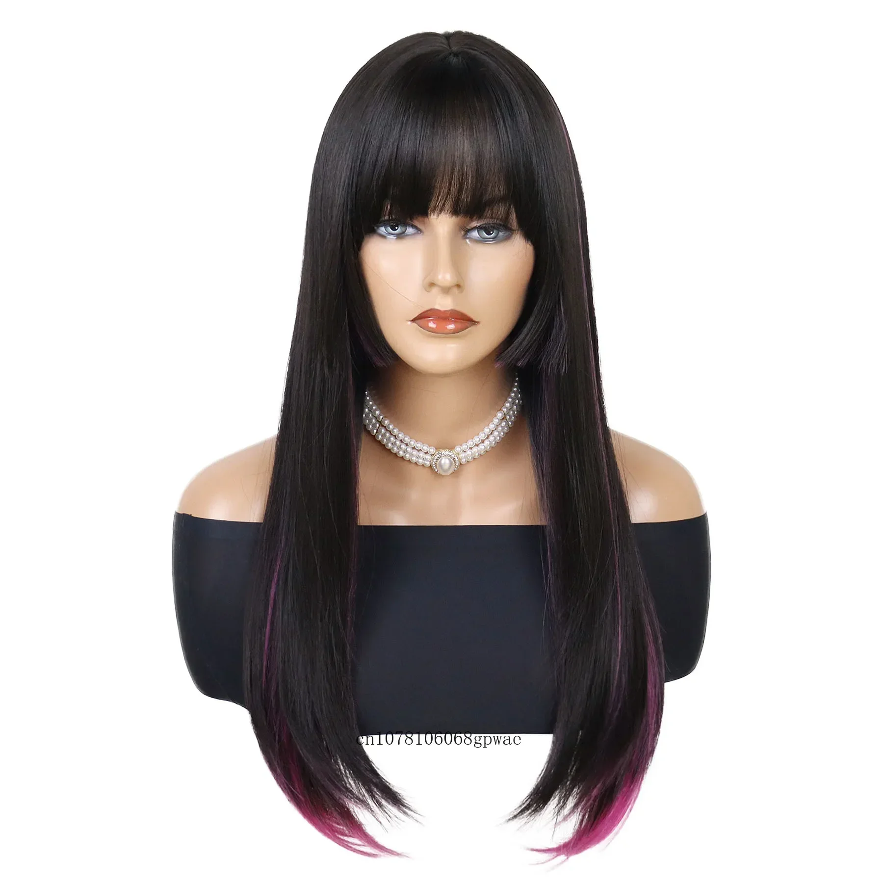 Synthetic Long Straight Wigs for White Women Black Mixed Red Wig with Highlights Middle Part Heat Resistant Daily Party Costume
