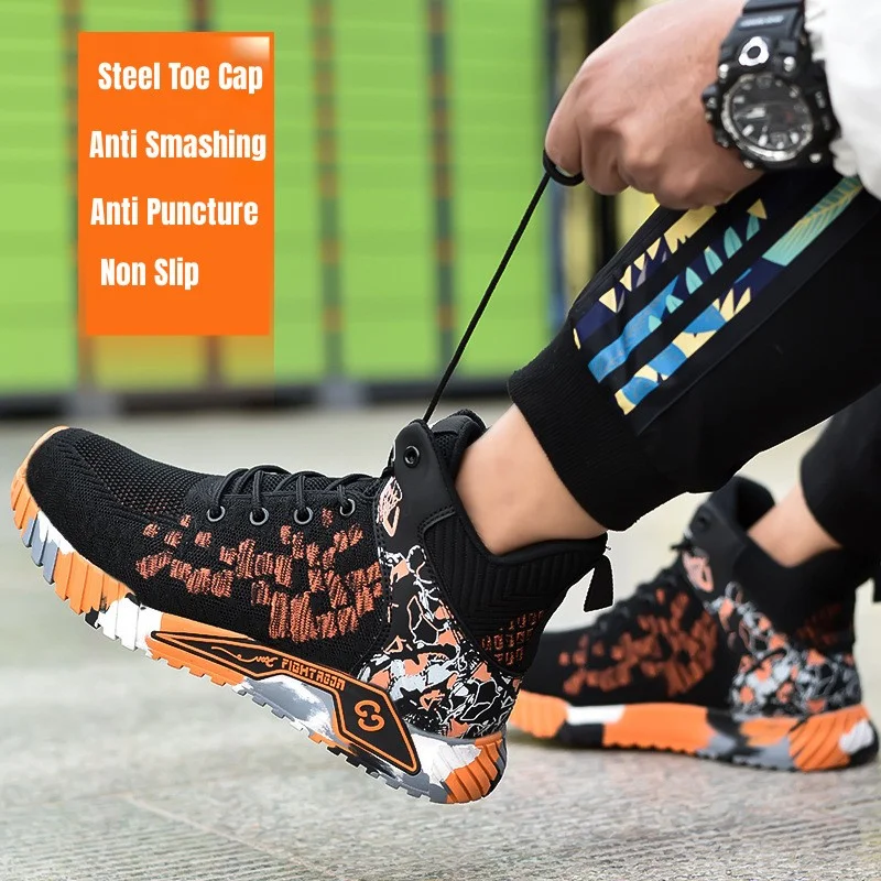 Fashion Style Breathable Men Work Boots Puncture-Proof Safety Shoes Steel Toe Security Shoes Indestructible Work Shoes