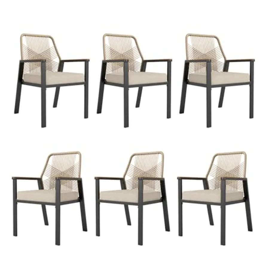 

Patio Chairs Set of 6 36.6 Rattan Dining Chairs with Heavy-Duty Wrought Iron Metal Frame Support 300lbs All-Weather Dining Chai