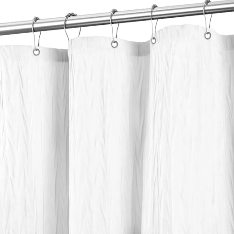 

Solid White Crumpled Shower Curtain Textured Heavy Duty 156GSM Fabric Hotel Luxury Bathroom Decorative Waterproof Curtian 72x72