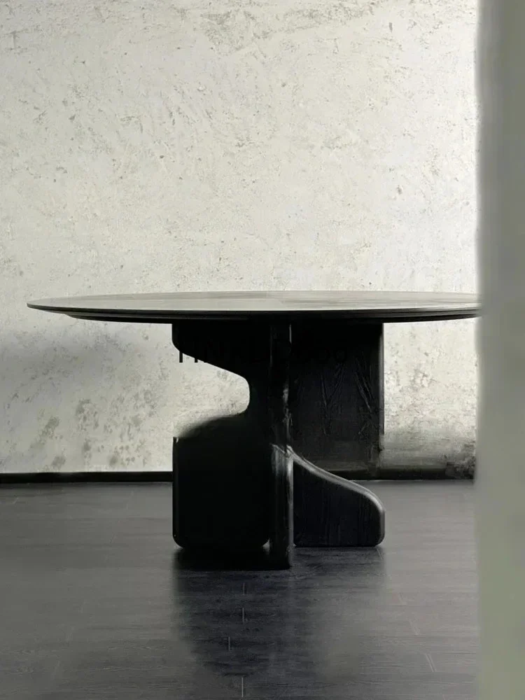 Medieval designer creative round solid wood dining table wabi sabi wind high-end round table