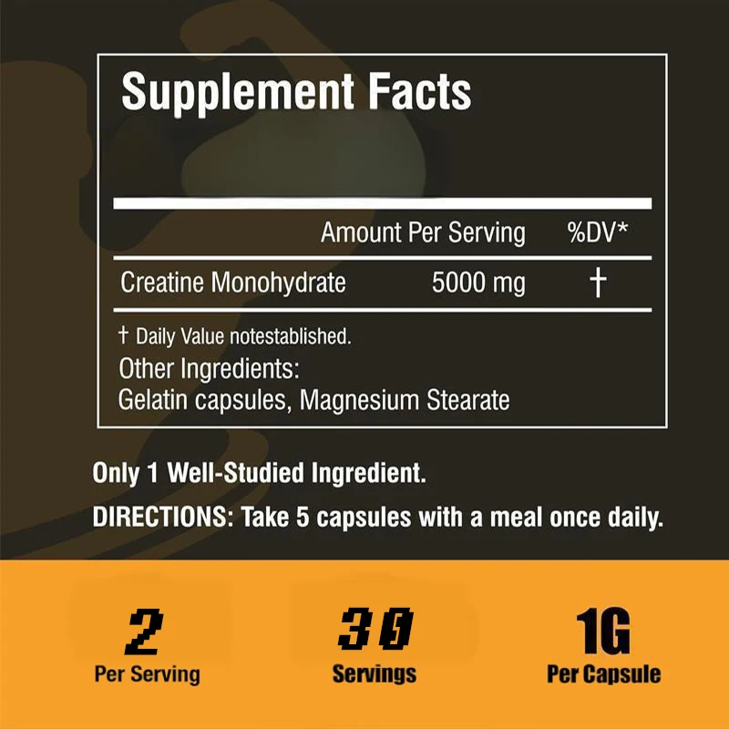 Micronized creatine monohydrate powder, no essence, ketone friendly, 60 vegetarian capsules