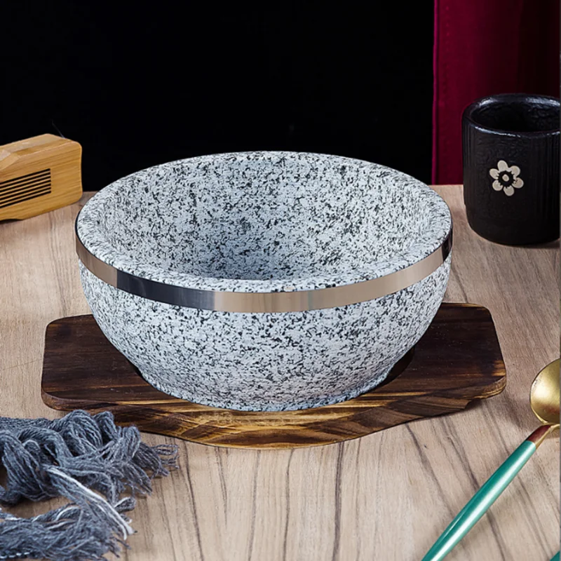

Корейская миска Dolsot из натурального камня Bibimbap миска с деревянной основой корейские кухонные наборы