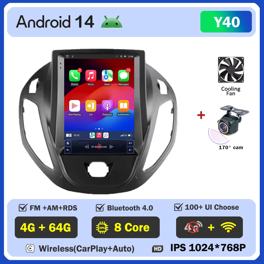 Android Auto Radio Voor Ford B-Max Transit Courier Tourneo 2012-2018 Carplay Navigatie GPS Carplay Multimedia Speler Geen 2din
