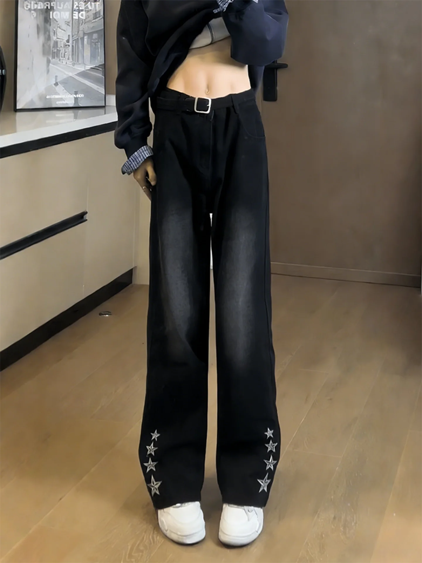 

Мужские джинсы-карго с вышивкой звездами, американский уличный стиль, прямые, зауженные, с высокой талией, микро-стрейч