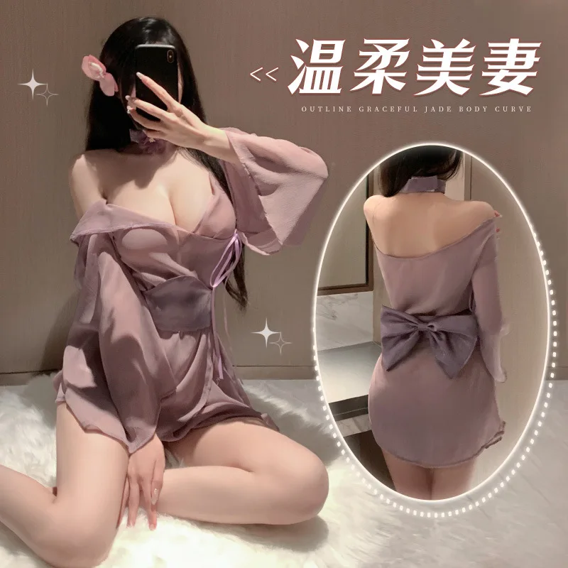 여성용 섹시 기모노 란제리 시스루 거들, 애니메이션 게이샤 나이트드레스, 유카타 빅 활 목욕 가운, 롤플레이 나이트 클럽웨어, 베이비 인형