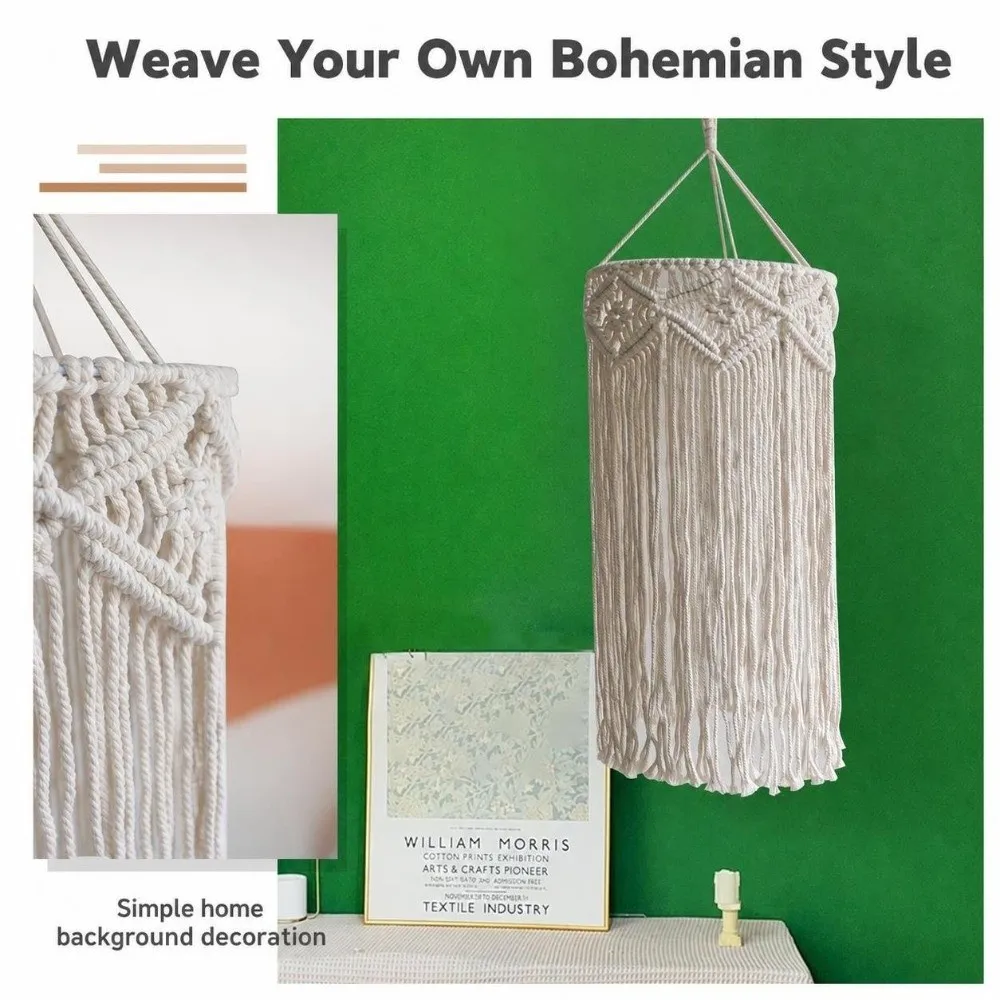 Handwoven Bohemian Tassel Lampshade Textured Weave Hanging Woven Tapestry Lampshade Nordic Design Vintage Look