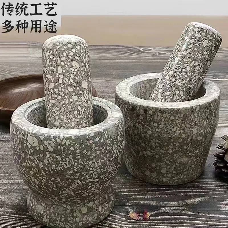 

Natural Grindstone Mortar and Pestle Set Grinder for Home Use with Garlic Press, Stone Mill Medicine Grinder, Grinding Tool