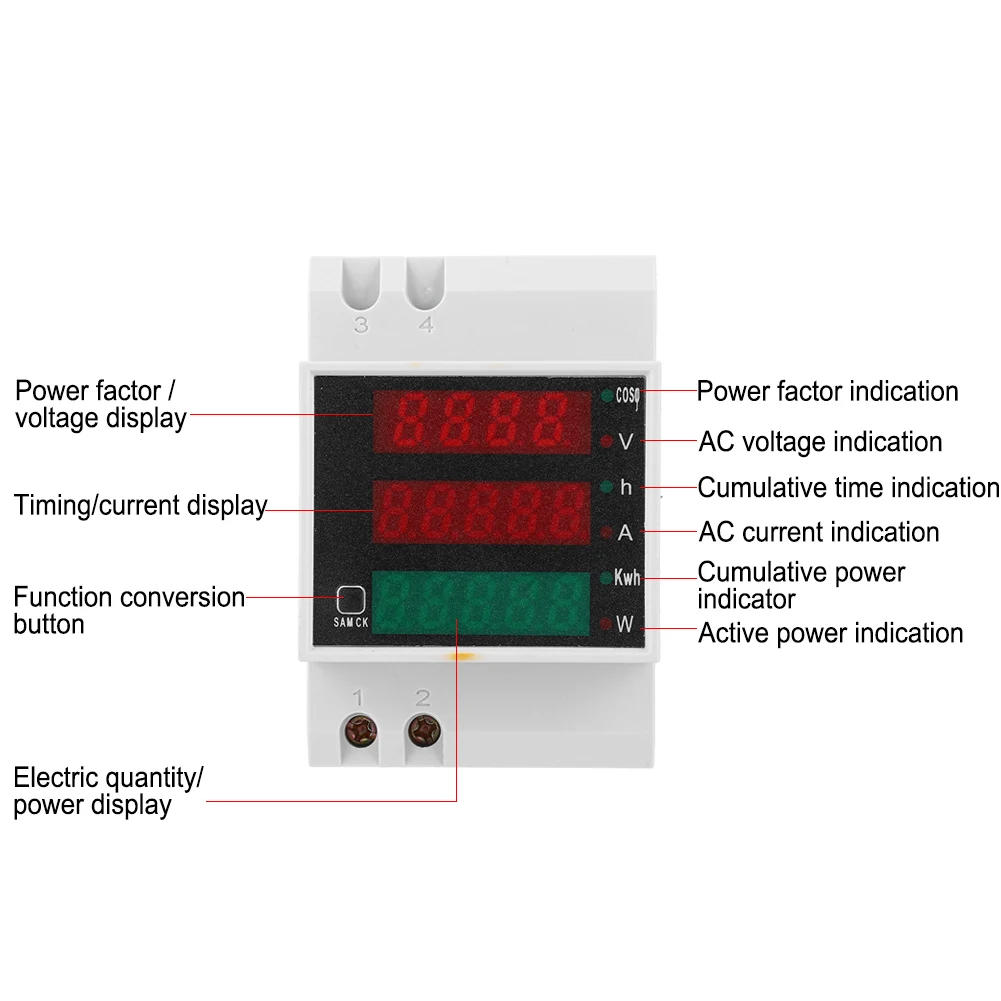 D52-2047 Multi Function Electric Meter Digital Displayed Current Voltage Power Factor Meter AC200~450V Voltage Meter