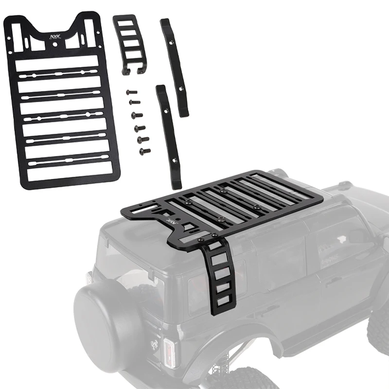 1 Set Simulation Metal Black Roof Rack with Ladder Luggage Rack for 1/18 RC Crawler TRX4-M Ford Bronco Upgrade Parts