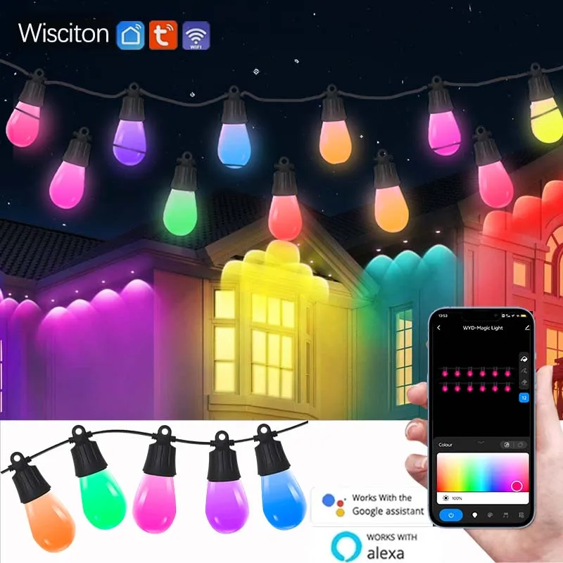 

RGBIC Wifi Ball Light String Outdoor Waterproof Garden Atmosphere Light Festival Lighting House Camping Decoration Night Lamp
