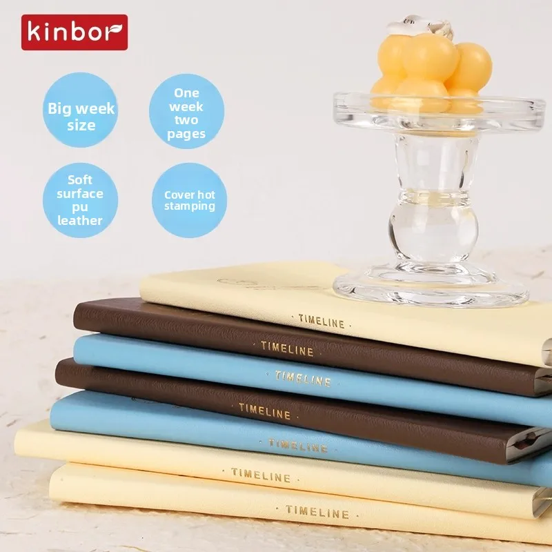 Kinbor غطاء ناعم نحيف مخطط أسبوعي خط توقيت الجيب أسبوع خطة دفتر يوميات صفحتين في أسبوع منظم الوقت سجل يومي