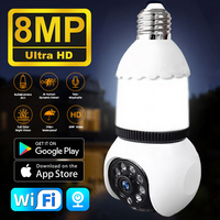 8MP E27 LED Bulb Camera WiFi Surveillance Camera AI Automatic Tracking Indoor Video 8X Zoom Color Night Vision Wireless Cam CCTV