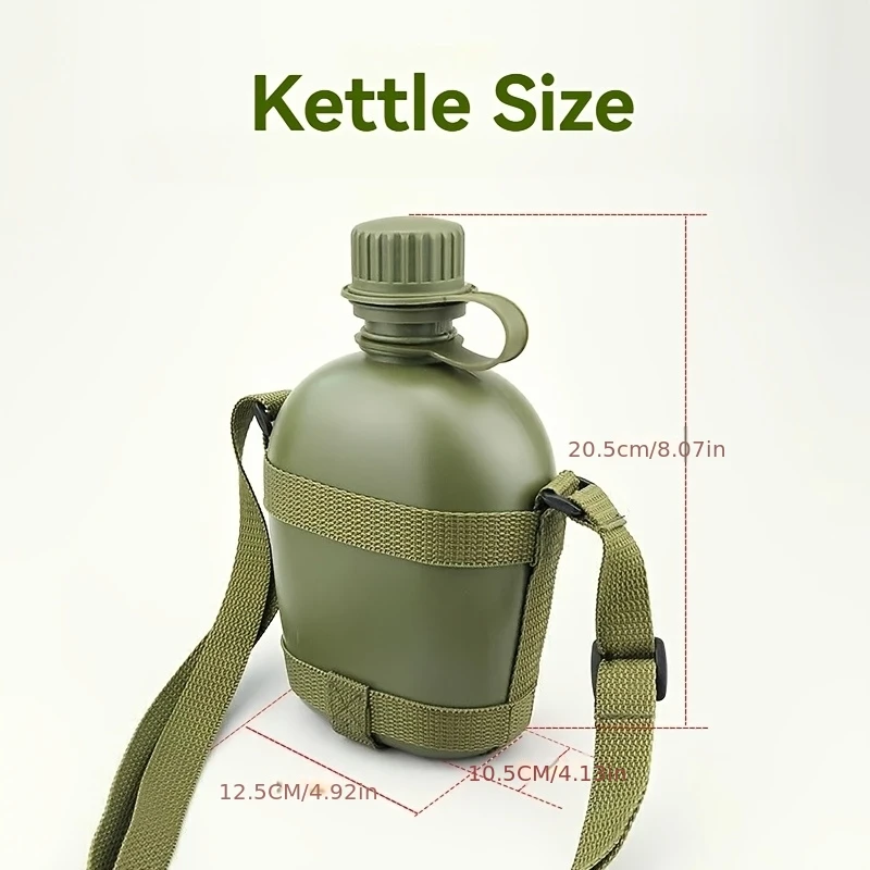 1L Portable Sports Water Bottle with Adjustable Shoulder Strap for Outdoor Jungle Camping, Mountain Hiking & Cycling