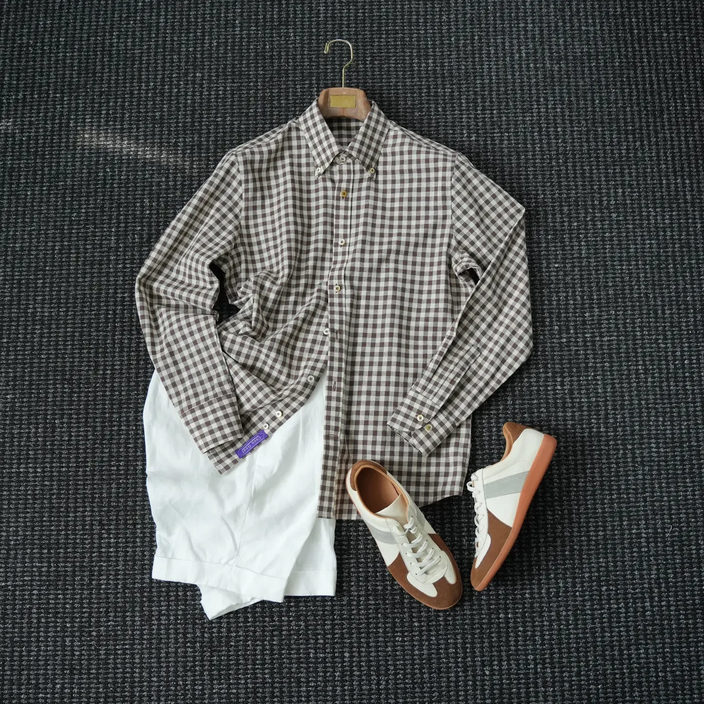 

Gentleman Elegant Old Money Wind Cotton and Linen Plaid Shirt Men's Business Casual Button Neck Long Sleeve Shirt Tide