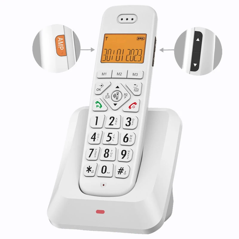 1Pcs Modern Cordless Phone Digital Telephone Handheld with Large Display CallerID Number Storage Low Radiation