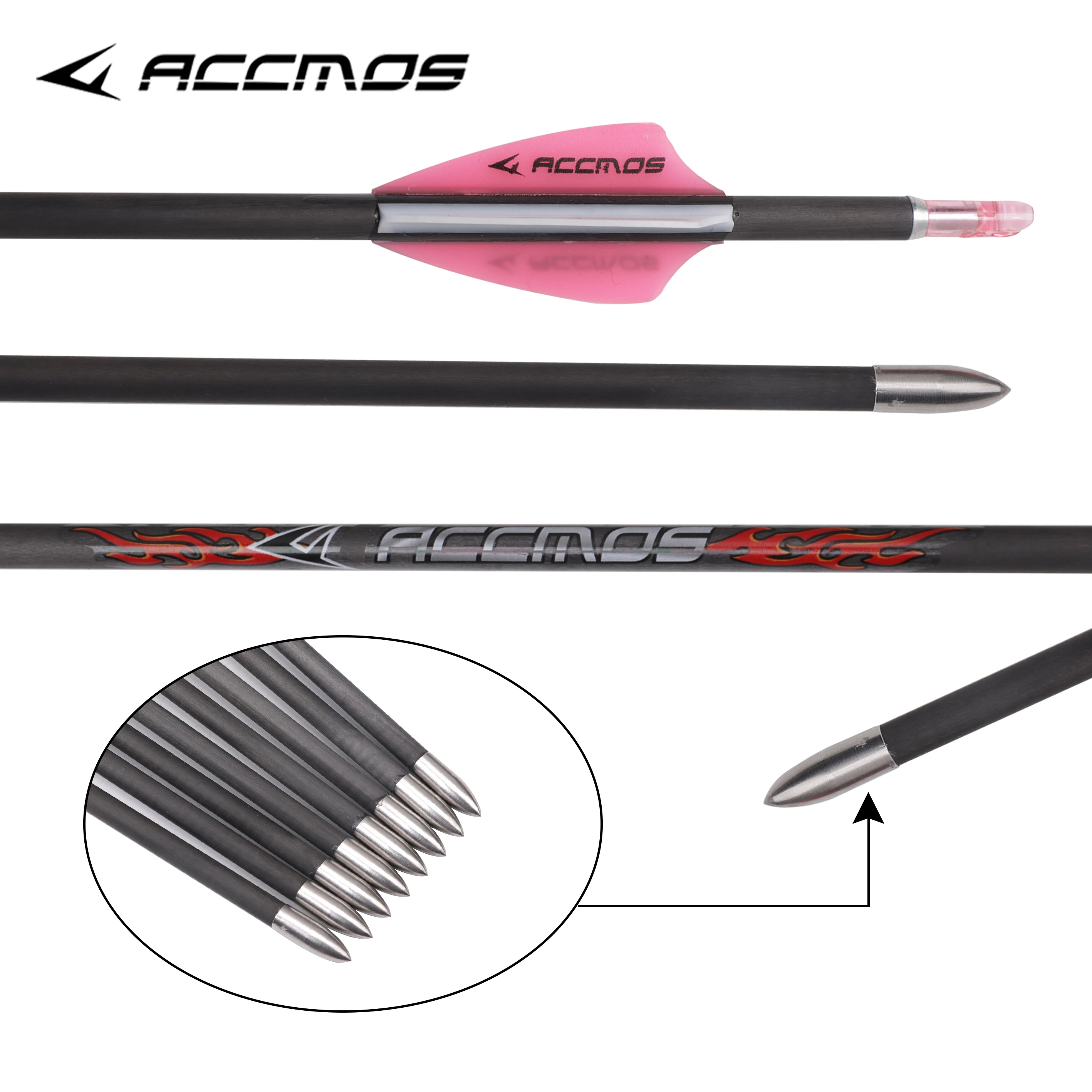 6/12pcs ID 4.2mm Carbon Arrow Spine 300 400 500 600 700 800 900 1000 Straightness 0.003 Shaft with 1.75'' Vane Archery Accessory