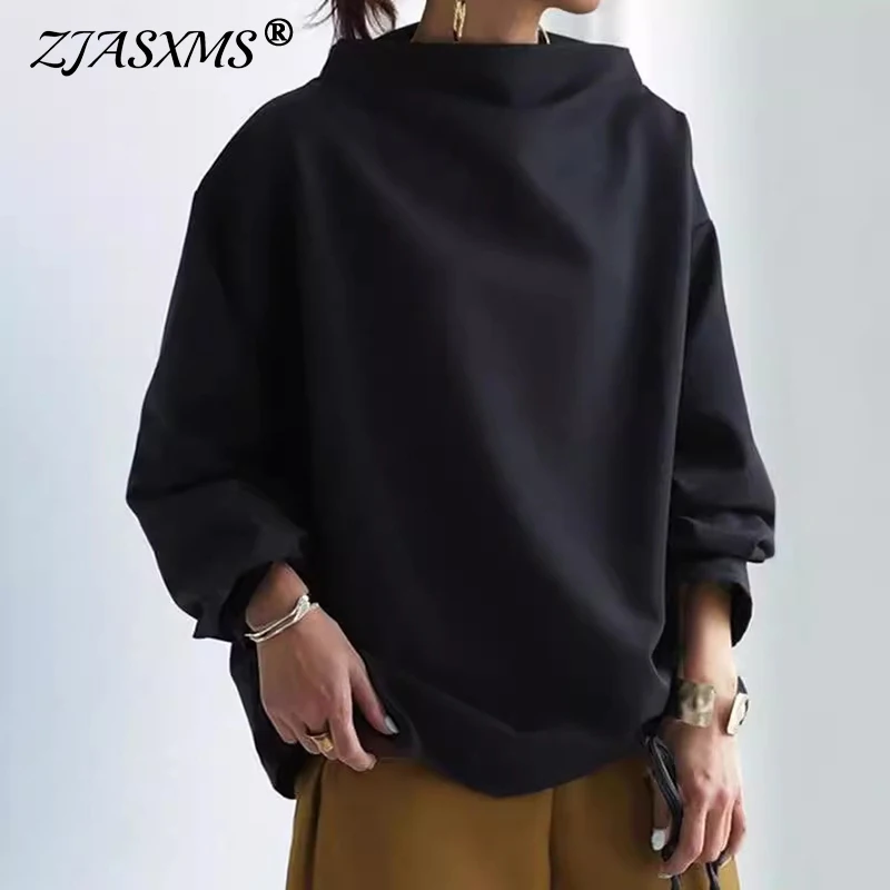 Y2K Hoodie Casual Solid Color Womens Sweatshirt Fall Half High Collar Top Pullover Winter Long Sleeve Loose Harajuku Sweatshirts