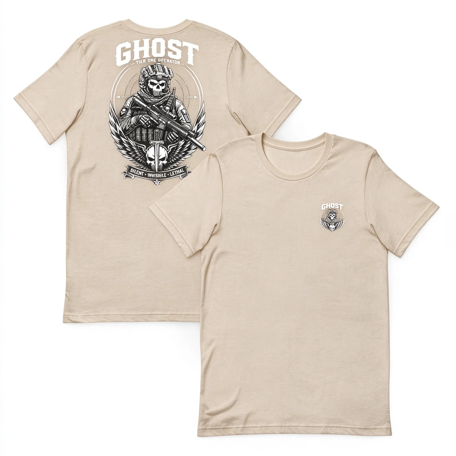 2026 New Ghost Elite Tactical Skull Emblem Oversized Unisex Streetwear TShirt Print Skull Operator Graphic Tee Short Sleeve Tops