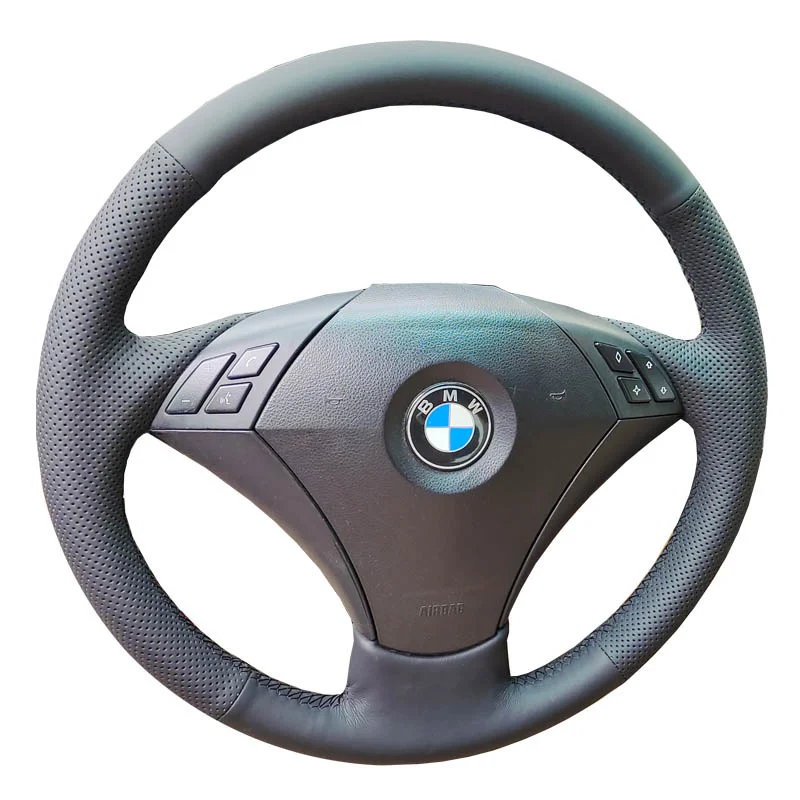 For BMW E90 E91 E60 530 523li 525 520li 535 Hand Stitched Non-slip Car Steering Wheel Cover DIY Genuine Leather Car Interior