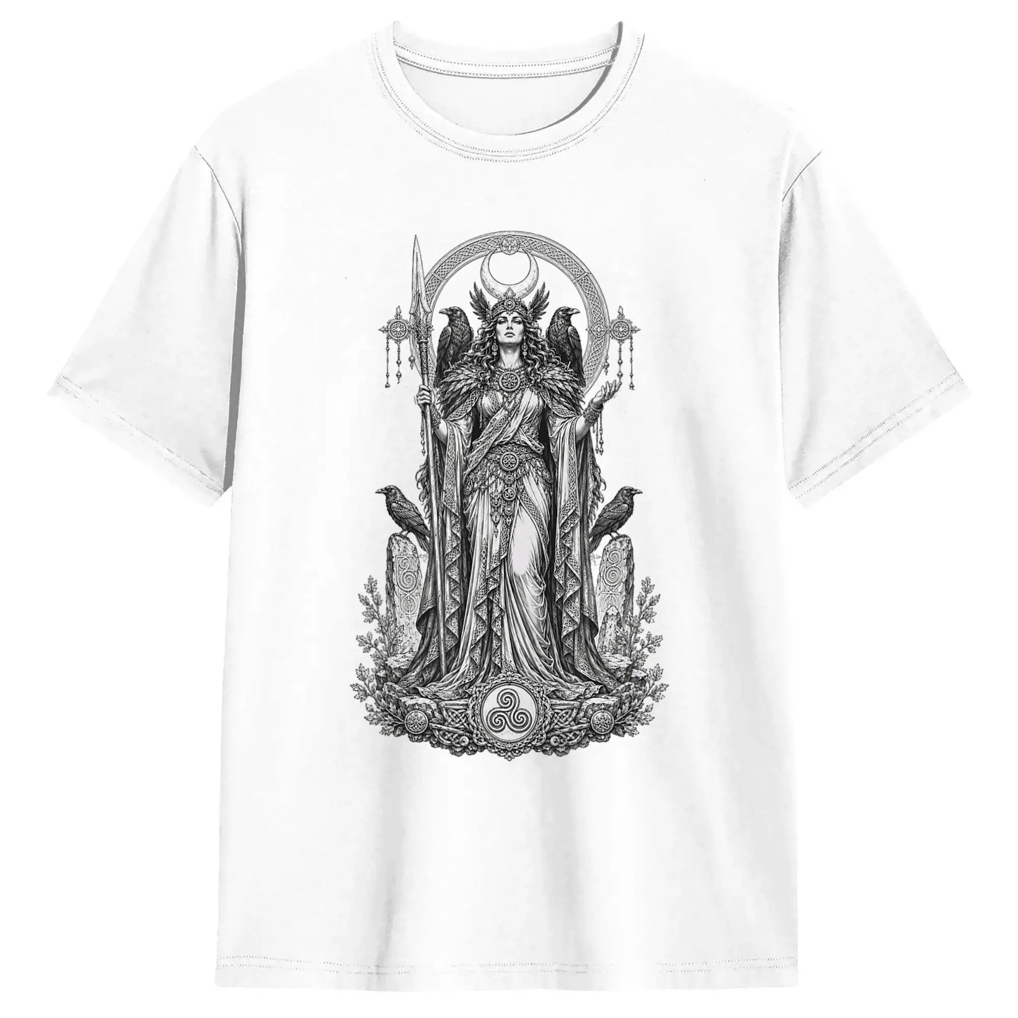 Men Morrigan Celtic Raven Goddess Sacred Warrior Line Art T Shirts  Cotton Tops Summer Vintage Short Sleeve T-Shirt O Neck Tee