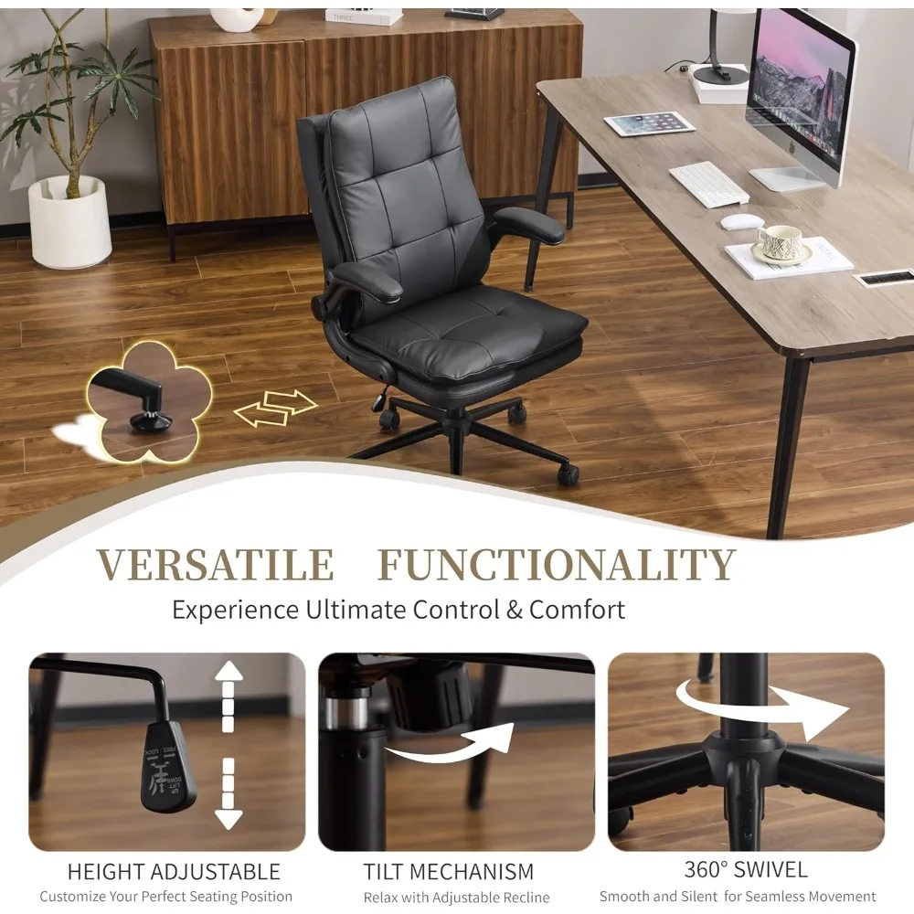 Ergonomic High-Back Leather Office Chair with Adjustable Features and Dual Base, Suitable for Computer Gaming