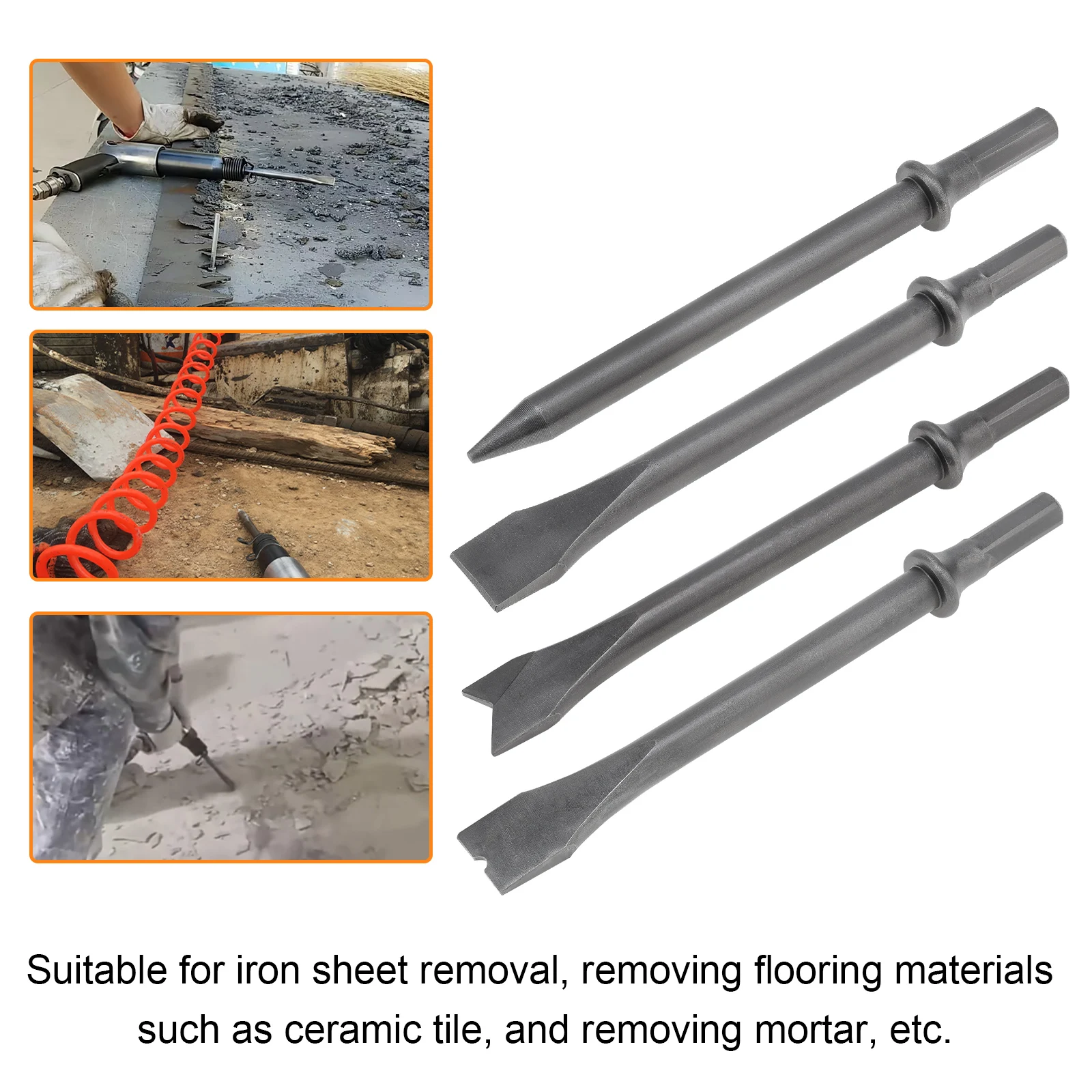 4pcs/set Pneumatic Chisel Set Air Hammer Chisel Set Hexagonal Shank Heavy Duty Air Impact Head for Rusting Removal / Cutting