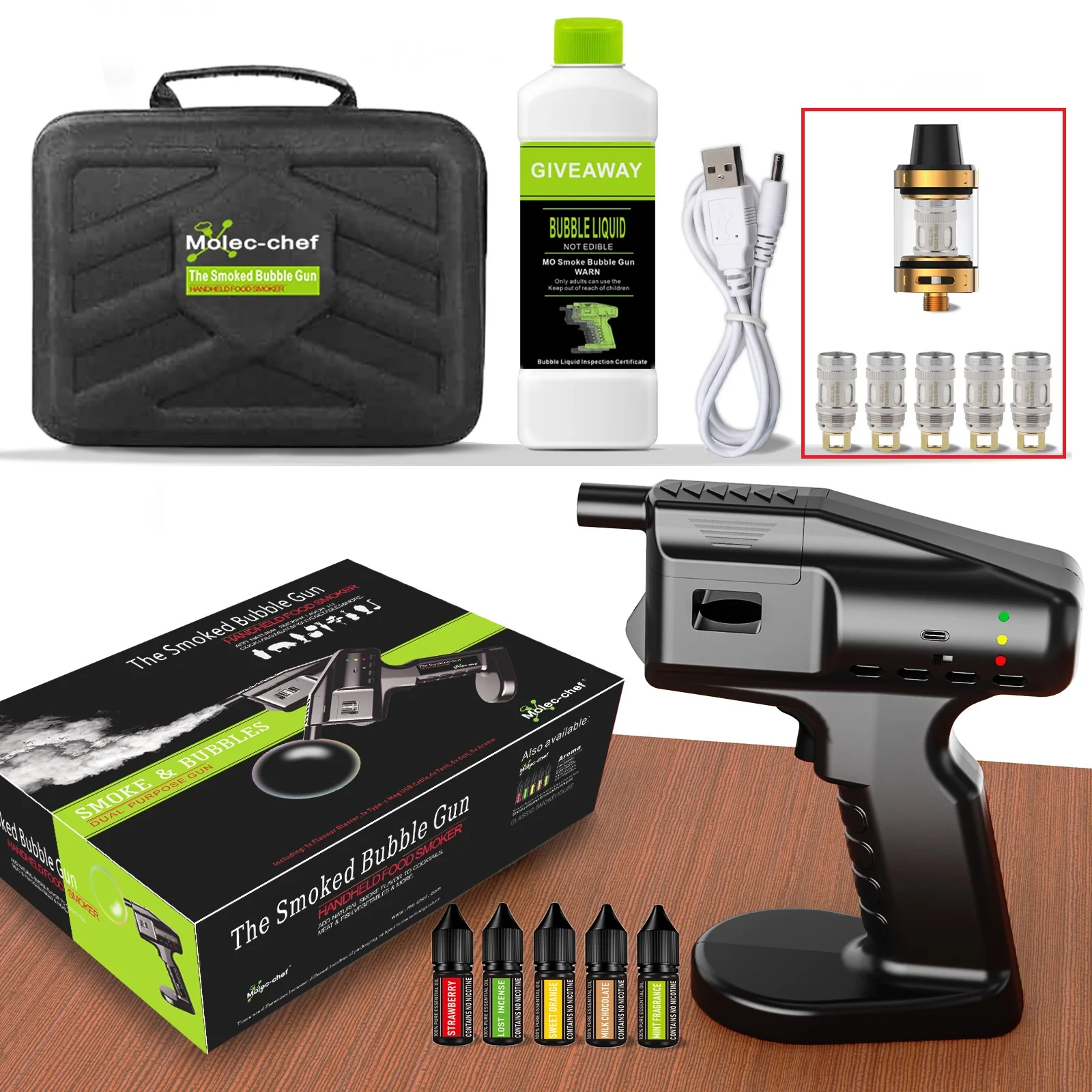 4PCS Coils or 1PC Tank of Cocktail Smoke Bubble Gun for Food & Drink Bar Restaurant Family Dinner Bourbon Gifts for Dad Hus