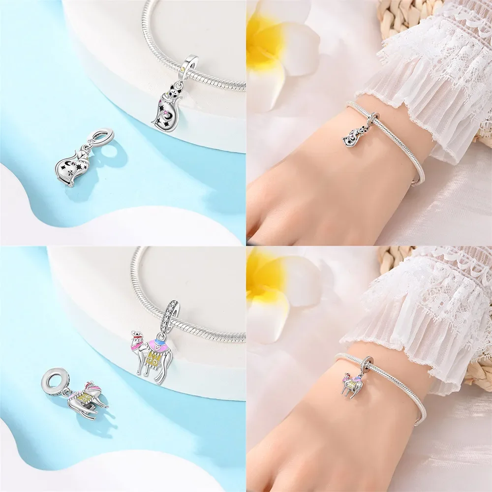 Brilliant 925 Sterling Silver Desert Travel Building Camel Bead Charm Fit Bracelet Dangle Pendants Fine Jewelry for Women Girls