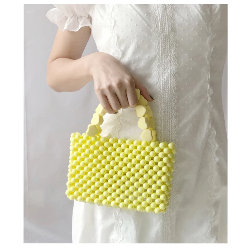 Love Solid Color Clear Purses Handbags Jelly Pink Yellow Handmade Pvc Jelly Bag Fairy Peach Heart Beaded Evening Bag Gree Totes