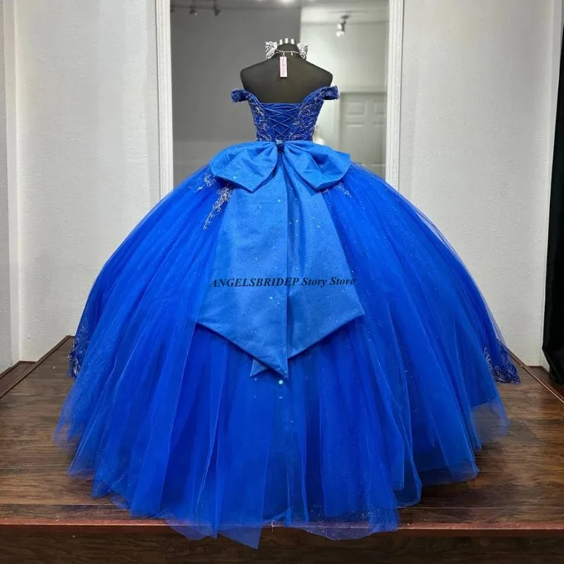 Angelsbridep Royal Blue Princess Quinceanera Dresses Appliques Beads Tull Corset Sweet 16 Birthday Vestido 15 Anos Customized