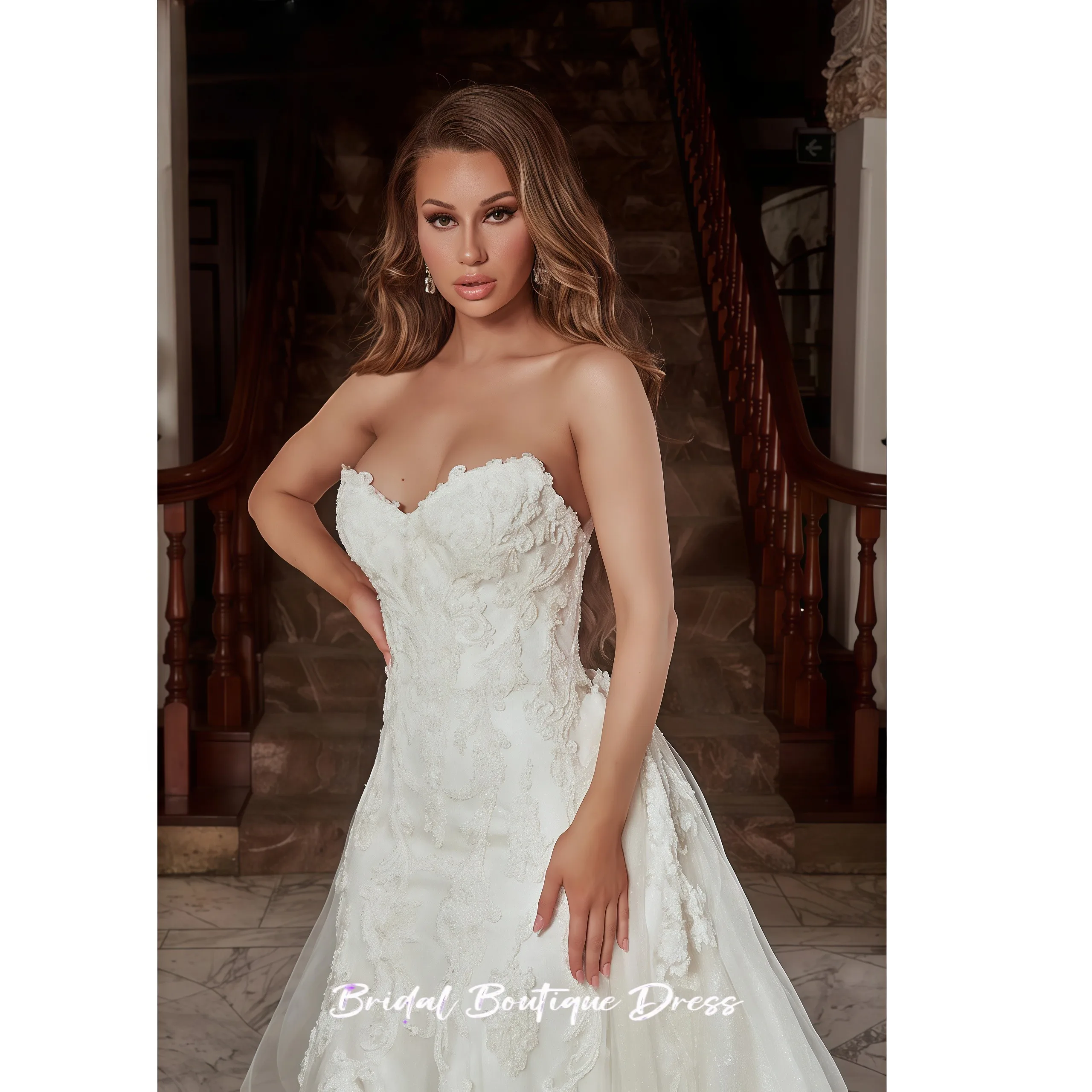 Abito da sposa squisito personalizzato a linea A Abito senza spalline Abiti da sposa in tulle di pizzo Abiti eleganti con scollo a cuore staccabili 1 in 2