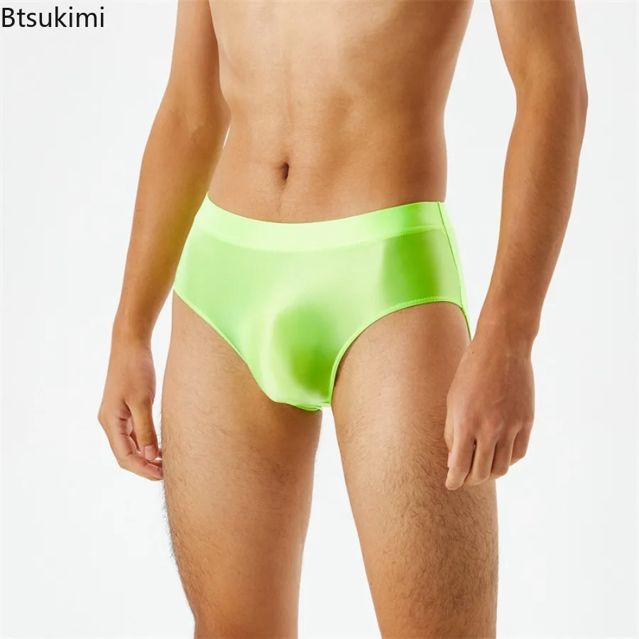 

Sexy Men Briefs Oil Shiny Panties Crotch Seamless Glossy Silky High Elastic Low Rise Underpants Unisex Quick Dry Bikini Briefs