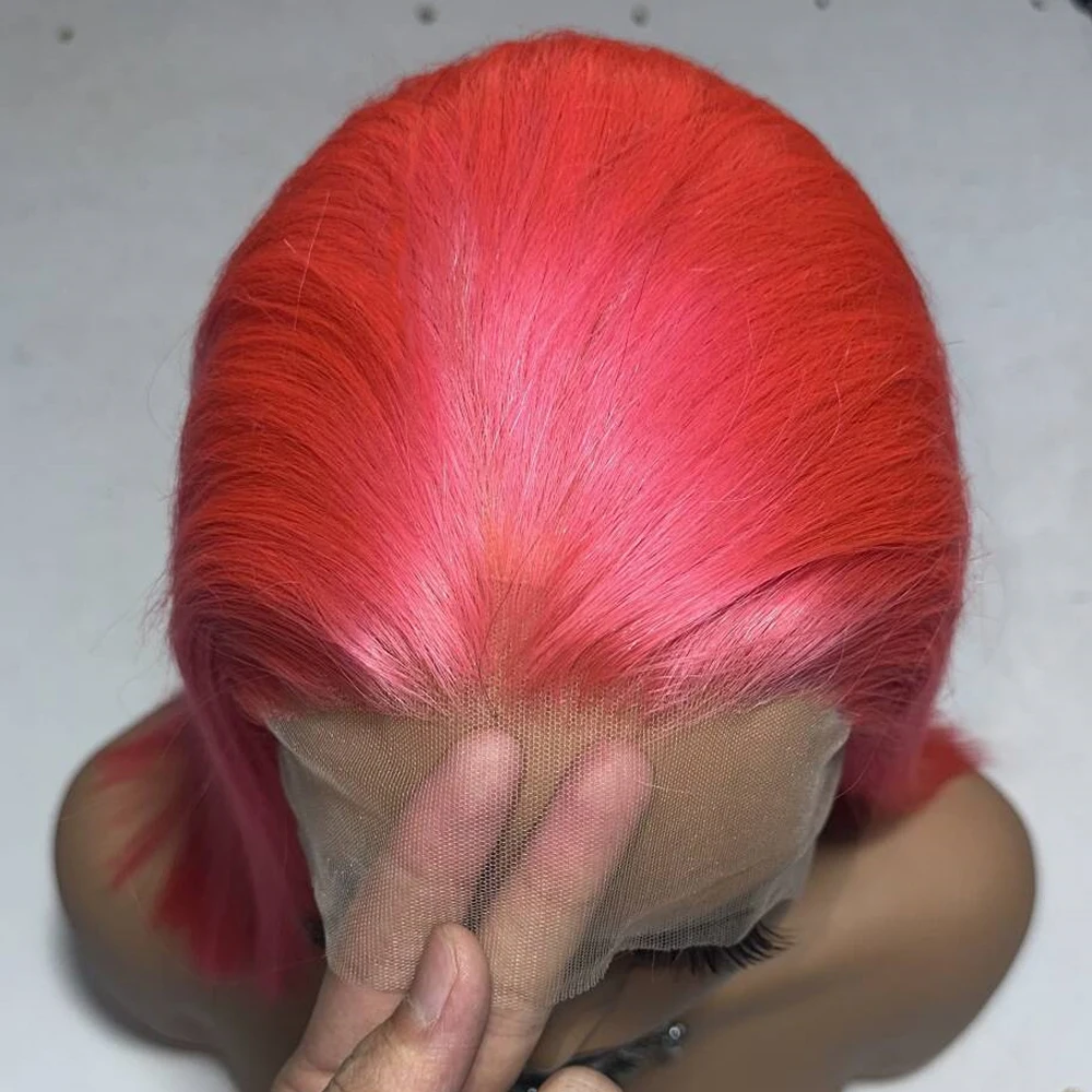 

Pink Colored Straight Human Hair Wigs 13x6 13x4 Transparent Lace Frontal Wig Human Hair Brazilian Hair Pre Plucked Wig For Women