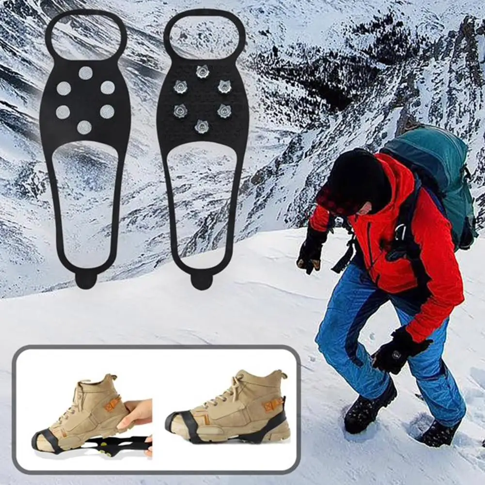 1 Pair 6-teeth Anti-slip Shoe Covers Shoe Grips Ice Grippers Traction Cleats For Hiking, Rock Climbing, Mountaineering, Fishing