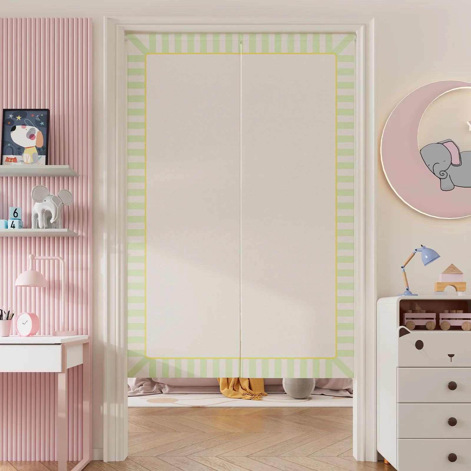 VIKAMA Blank Frame Noren Door Curtain Green Border Hanging Curtain Bedroom Door Partition DIY Simple Home Decor