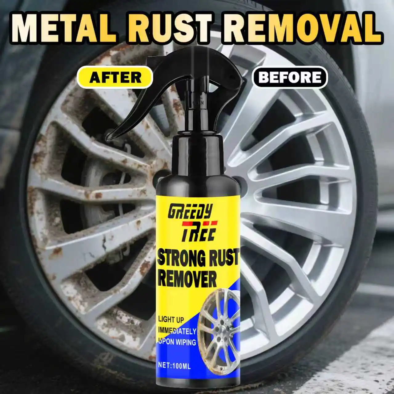 Universal Rust Remover Revitalizing Spray for Car Wheels & Metal Surfaces, Strong Decontamination, Smooth & Reliable