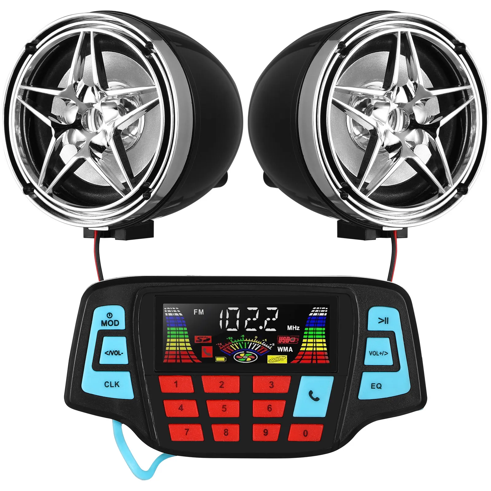 

1 комплект мотоциклетной стереосистемы с водонепроницаемыми динамиками, FM-радио и поддержкой карт памяти, простая установка для различных моделей