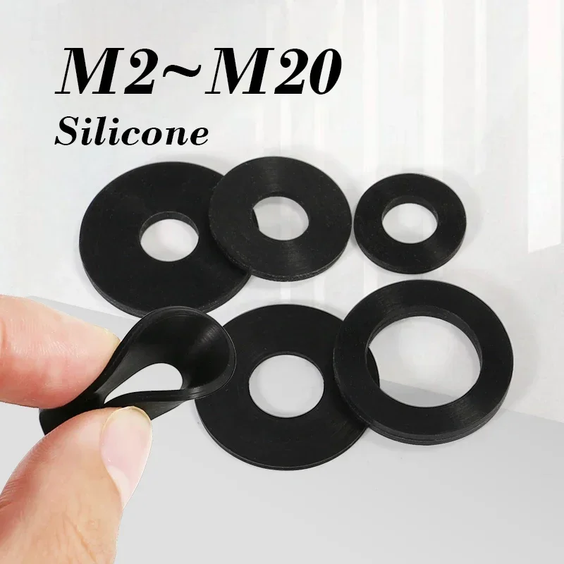 10~100 szt. czarna podkładka silikonowa M2 M2.5 M2.7 M3 M4 M5 M6 M8 M10 M12 M16 M20 O-ring Gumowa podkładka silikonowa Płaska podkładka Pierścień uszczelniający Uszczelka