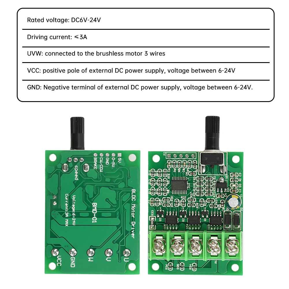 DC 모터 속도 컨트롤러, PWM 속도 조절식 가역 스위치, 3 상 브러시리스 홀 제어 보드, DC 6V, 12V, 24V, 3A